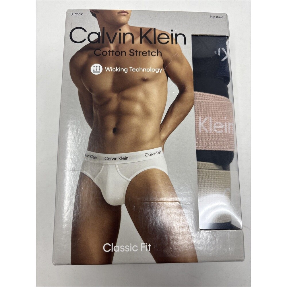 Calvin Klein Cotton Stretch 3 Pack Hip Briefs Men’s 2XL XXL Wicking NEW